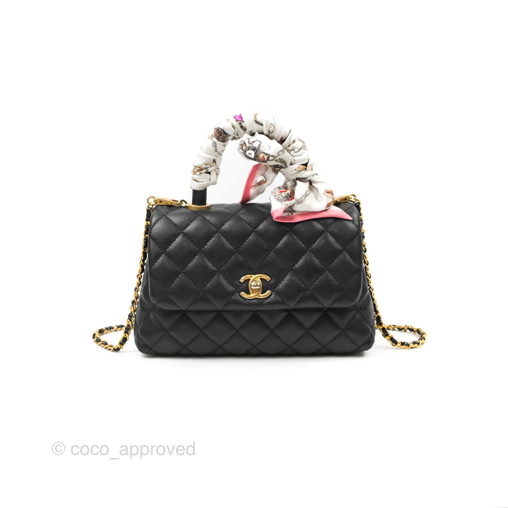 Chanel Small Coco Handle Quilted Black Caviar Gold Hardware