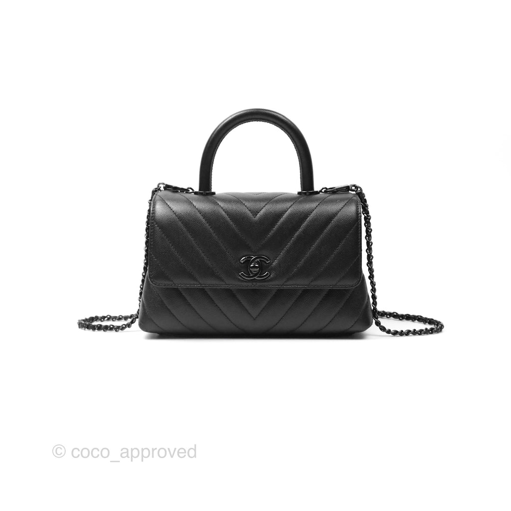 Chanel Small Coco Handle Chevron So Black Caviar