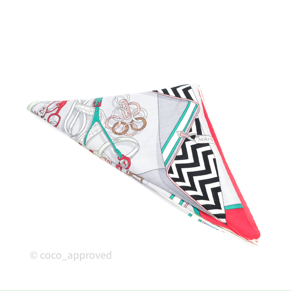 Hermes Giant Triangle Scarf Cashmere Silk Grey/ Red