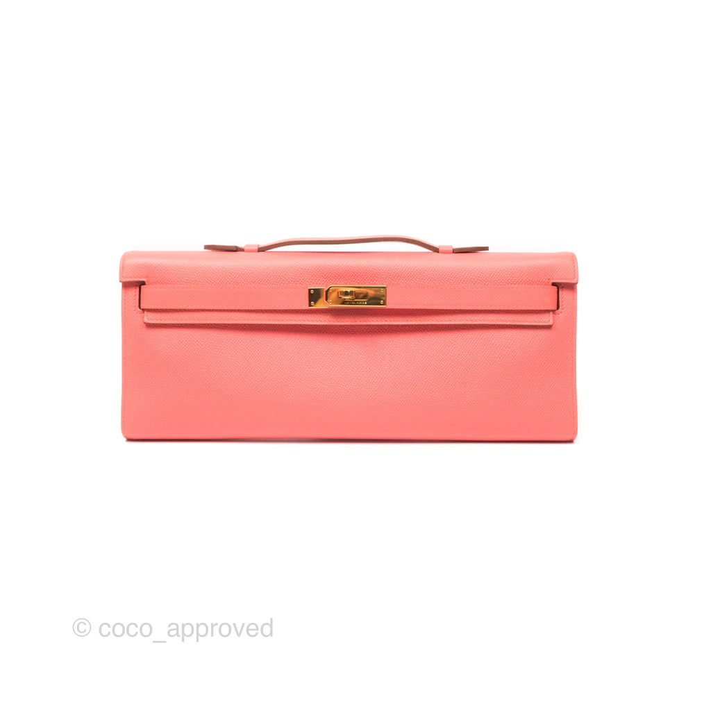 Hermes Kelly Cut Clutch Pochette Flamingo Epsom Gold Hardware