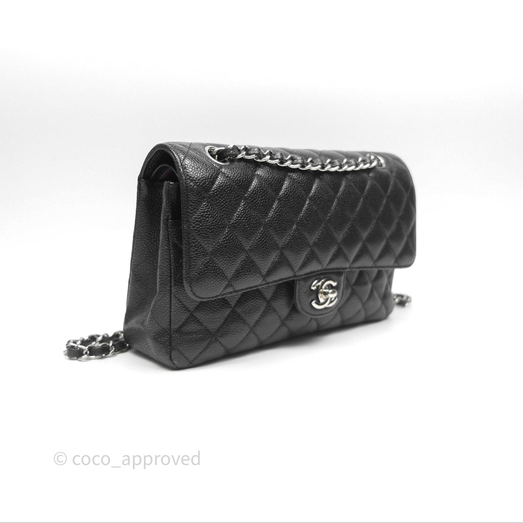 Chanel Classic M/L Medium Flap Quilted Black Caviar Silver Hardware
