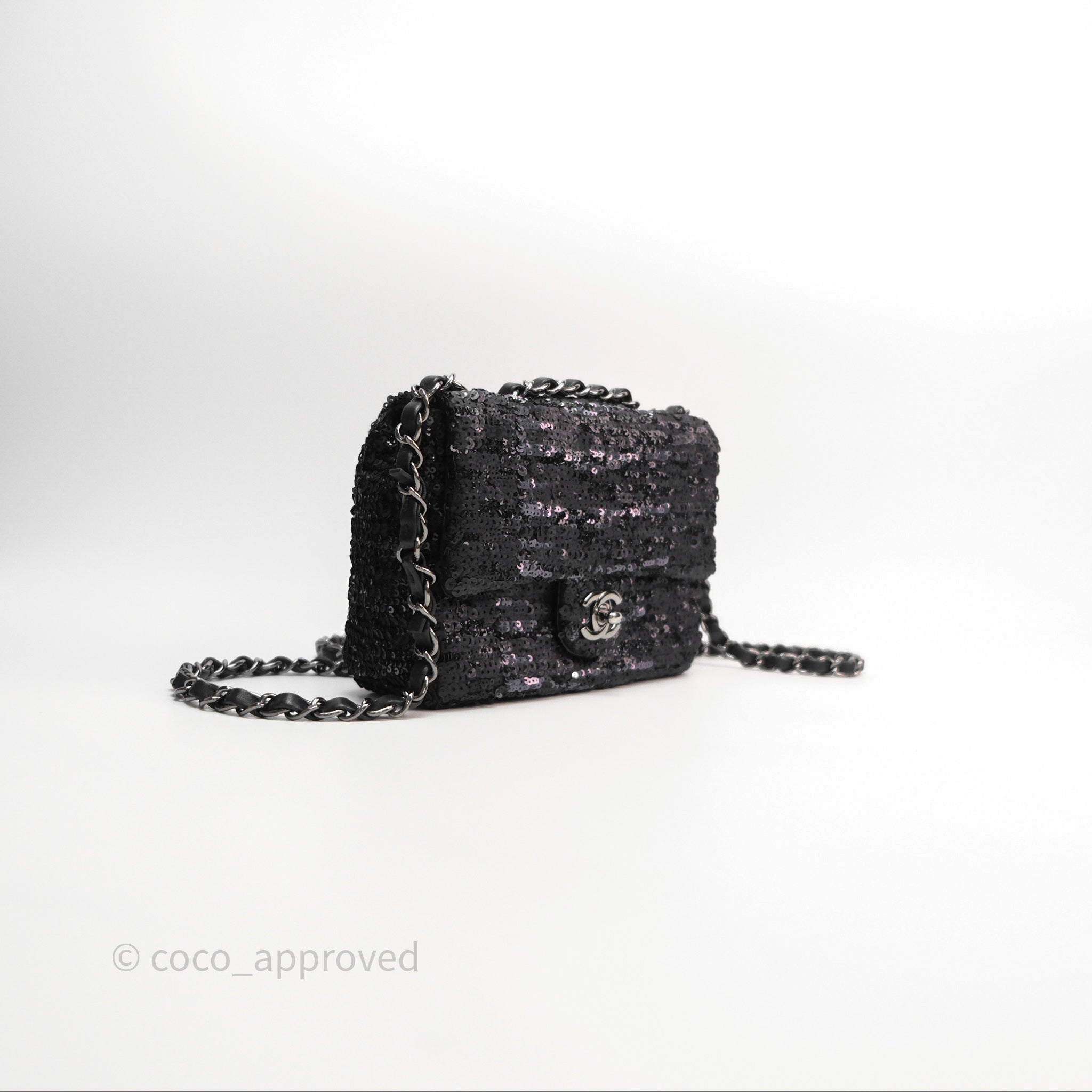 Chanel Mini Flap Bag Sequin Black/ Navy Gun Metal Hardware – Coco