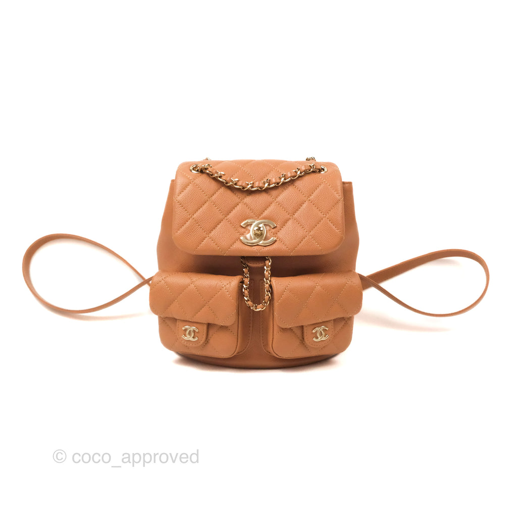 Chanel Duma Backpack Medium Dark Caramel Beige Calfskin Gold Hardware