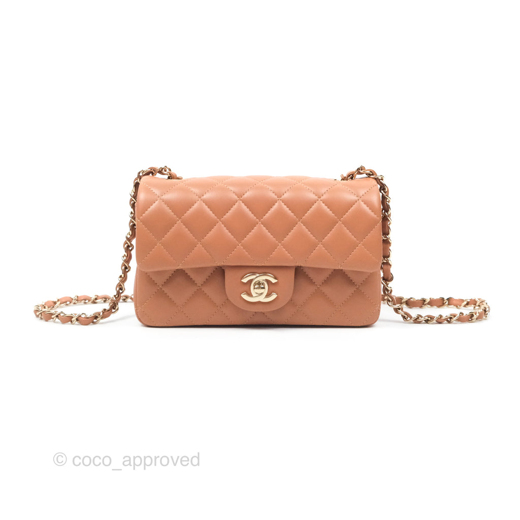 Chanel Quilted Mini Rectangular Flap Caramel Lambskin Gold Hardware