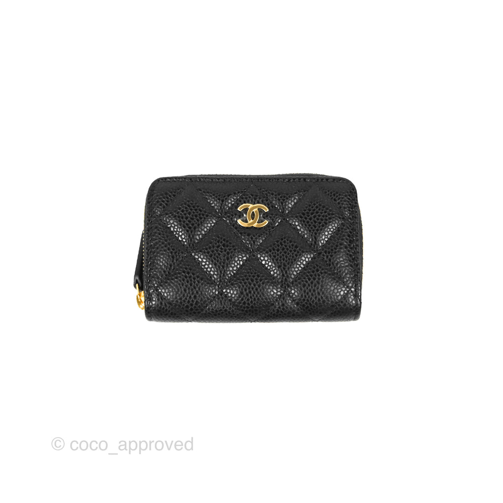 Chanel Classic Quilted Zipped Coin Purse Black Caviar Gold Hardware