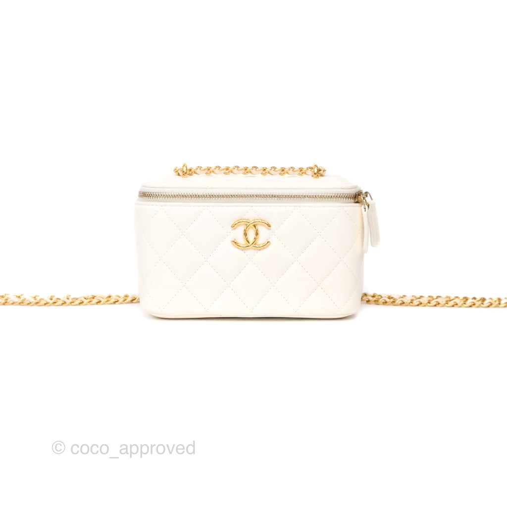 Chanel Vanity with Double Chain White Shiny Lambskin 23C