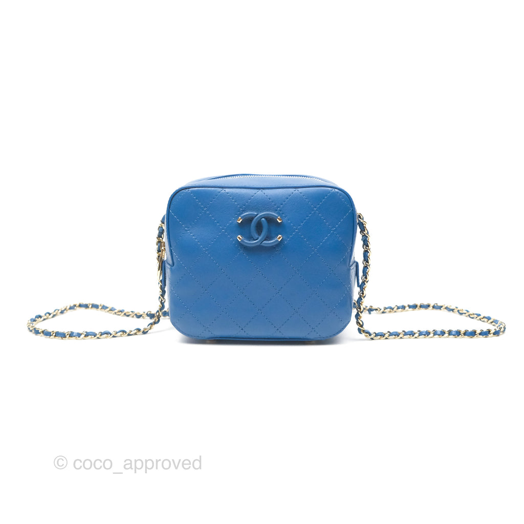 Chanel Stitched Camera Case Bag Blue Calfskin Gold Hardware