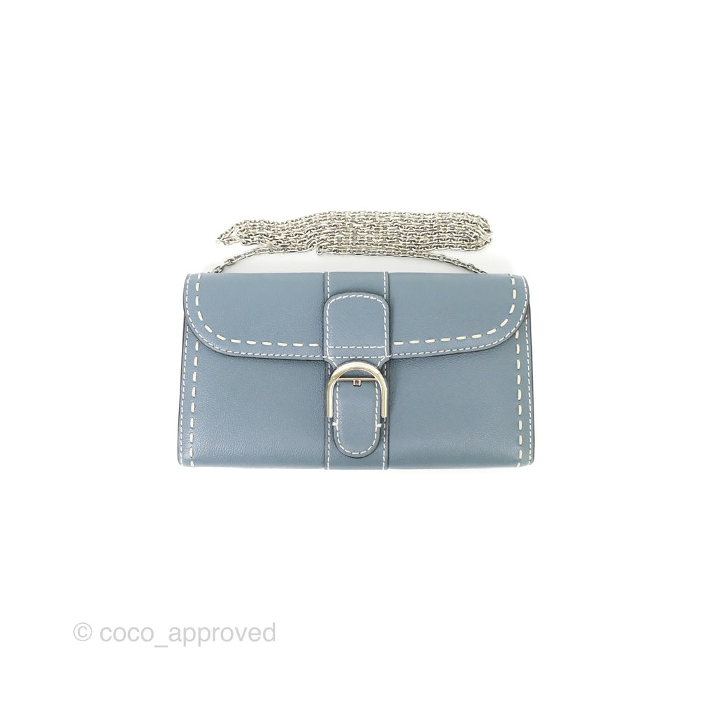 Delvaux Brillant Long Wallet Chain Surpiqué Blue Ivory Rodeo Calf