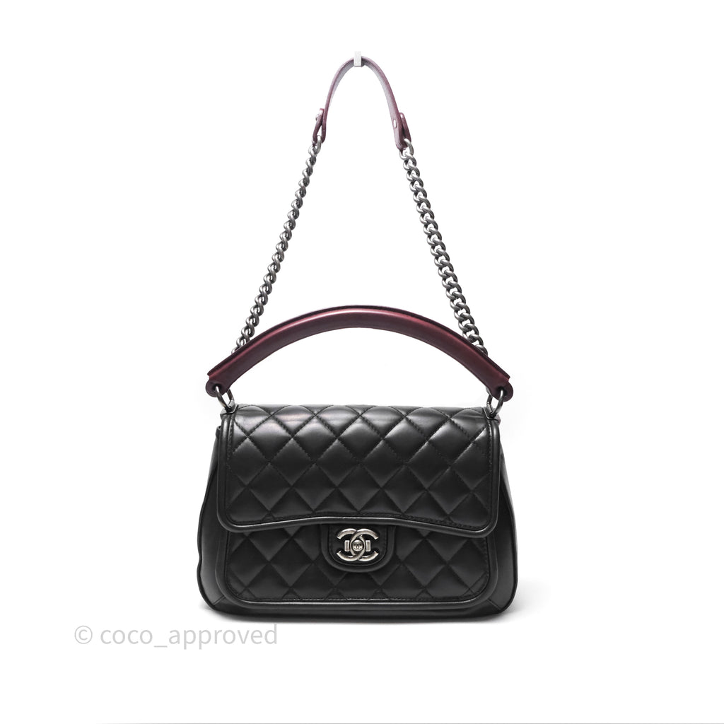 Chanel Quilted Large Prestige Top Handle Flap Calfskin Black Ruthenium Hardware