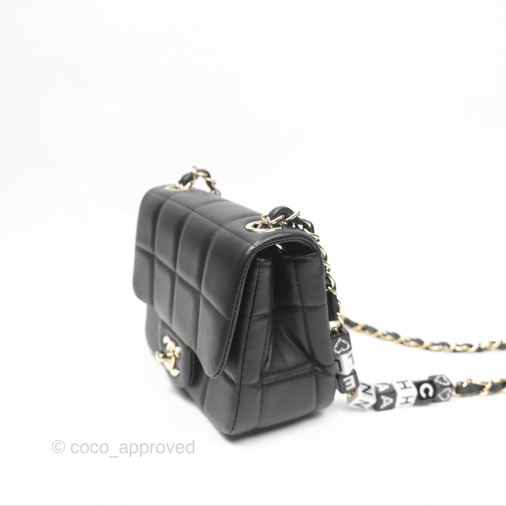 Chanel Mini Square With Dice Chain Lambskin Black Gold Hardware 23C