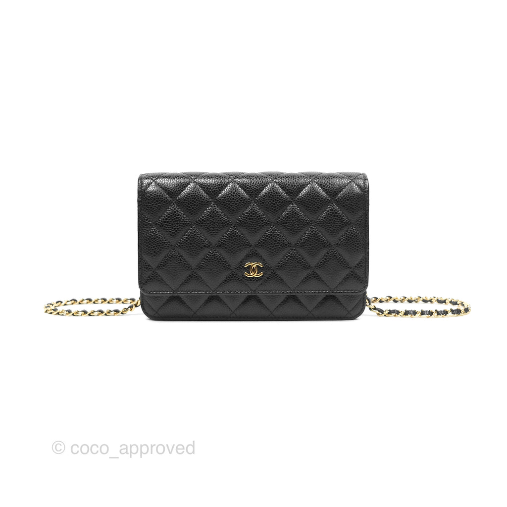 Chanel Classic Wallet On Chain WOC Quilted Black Caviar Gold Hardware