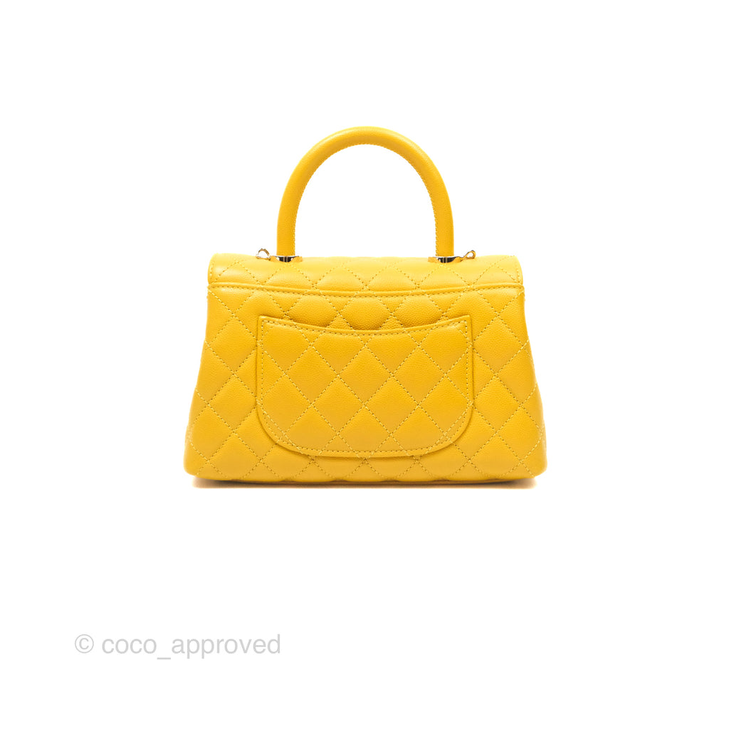 Chanel Small Coco Handle Mustard Yellow Caviar Gold Hardware