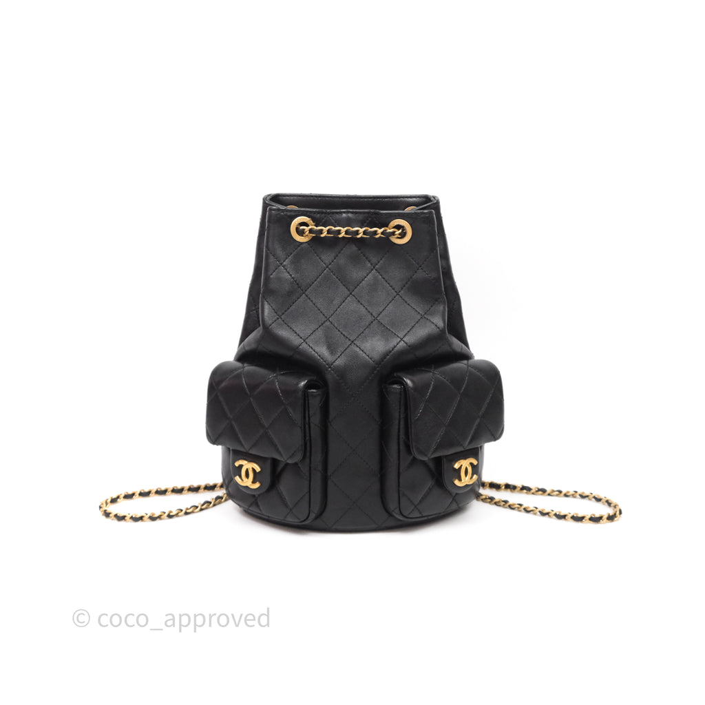 Chanel Double Pocket Black Lambskin Gold Hardware