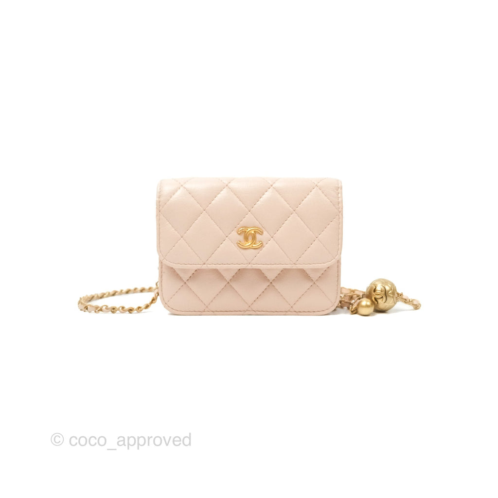 Chanel Mini Pearl Crush Clutch With Chain Belt Rose Clair Pink Aged Gold Hardware