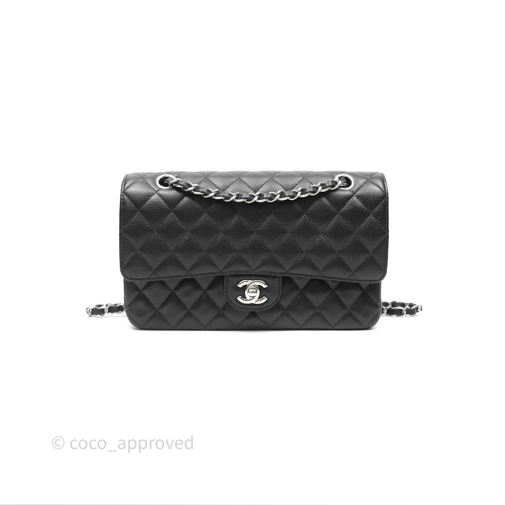 Chanel Classic M/L Medium Flap Quilted Black Caviar Silver Hardware