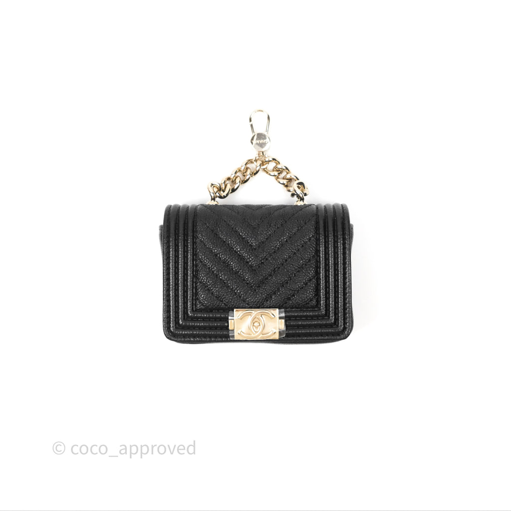 Chanel Chevron Mini Boy Belt Bag Black Caviar Gold Hardware