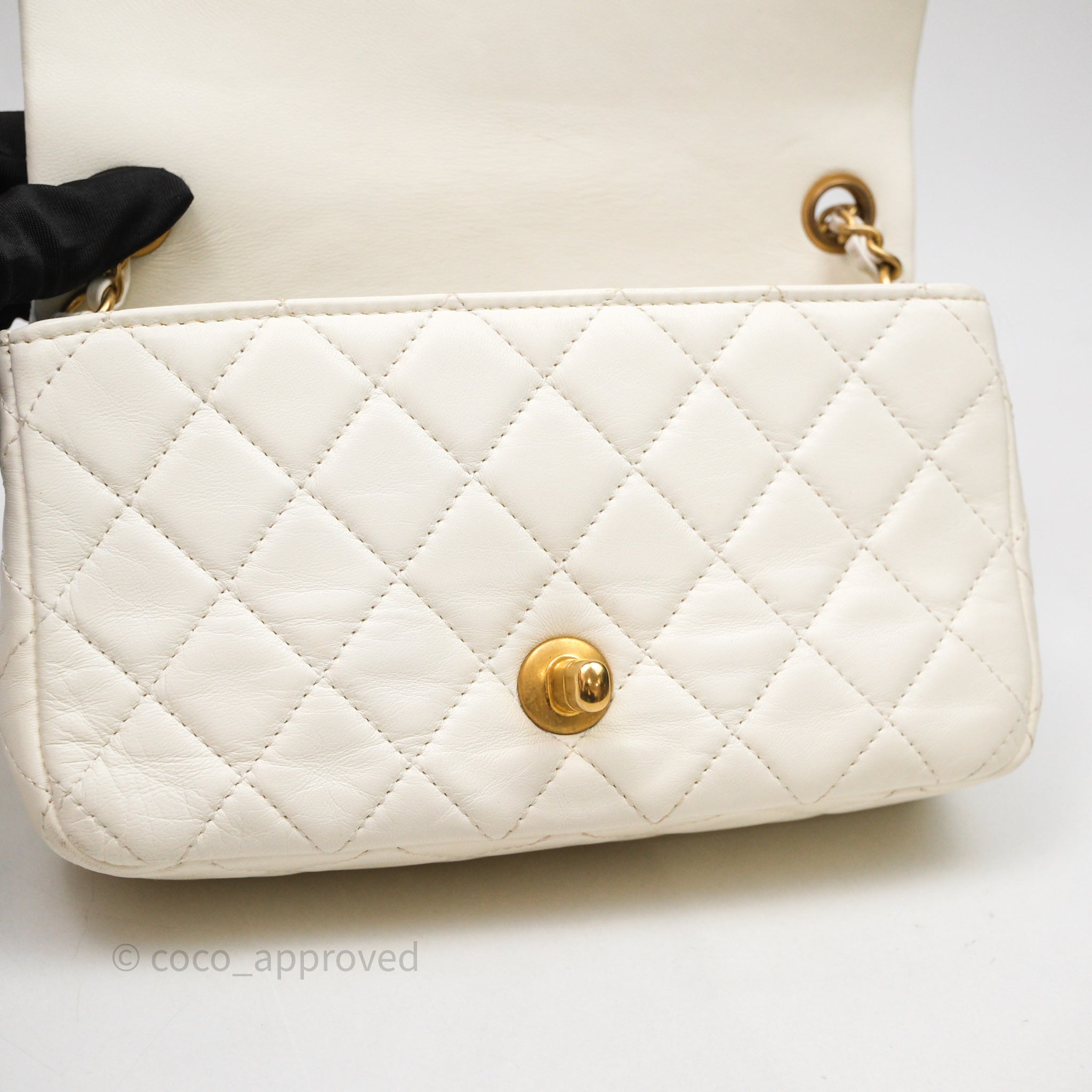 Chanel Mini Rectangular Pearl Crush White Lambskin Aged Gold