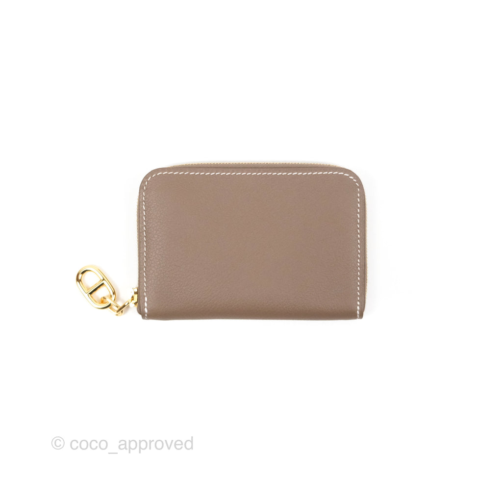 Hermès Zipengo Chaine d'Ancre Compact Card Holder Etoupe 18 Evercolor Gold Hardware