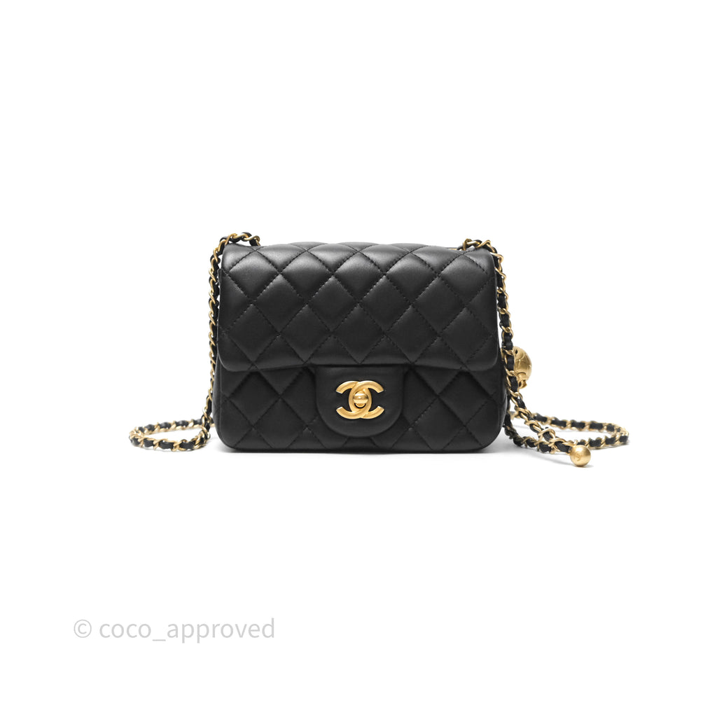 Chanel Pearl Crush Mini Square Quilted Black Lambskin Aged Gold Hardware