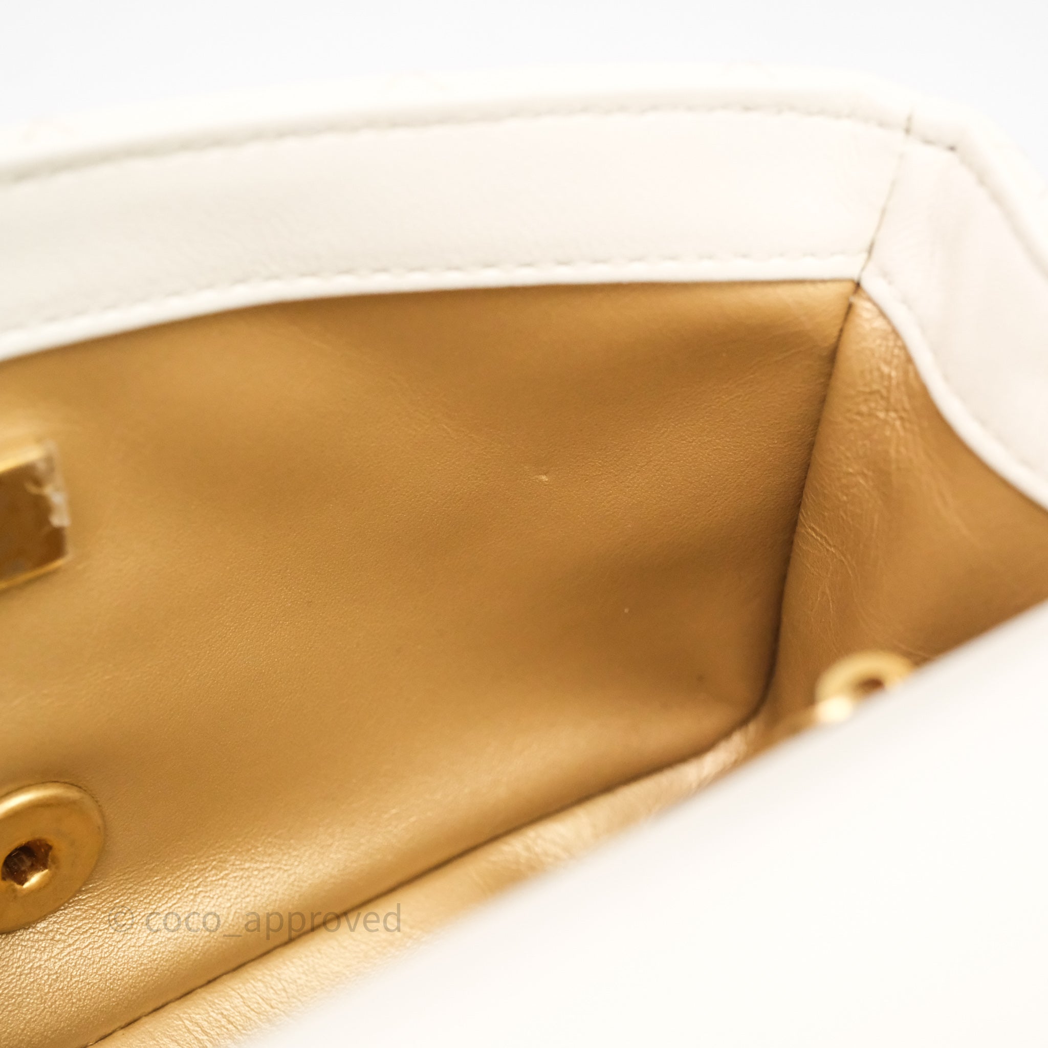 Chanel Mini Rectangular Pearl Crush White Lambskin Aged Gold