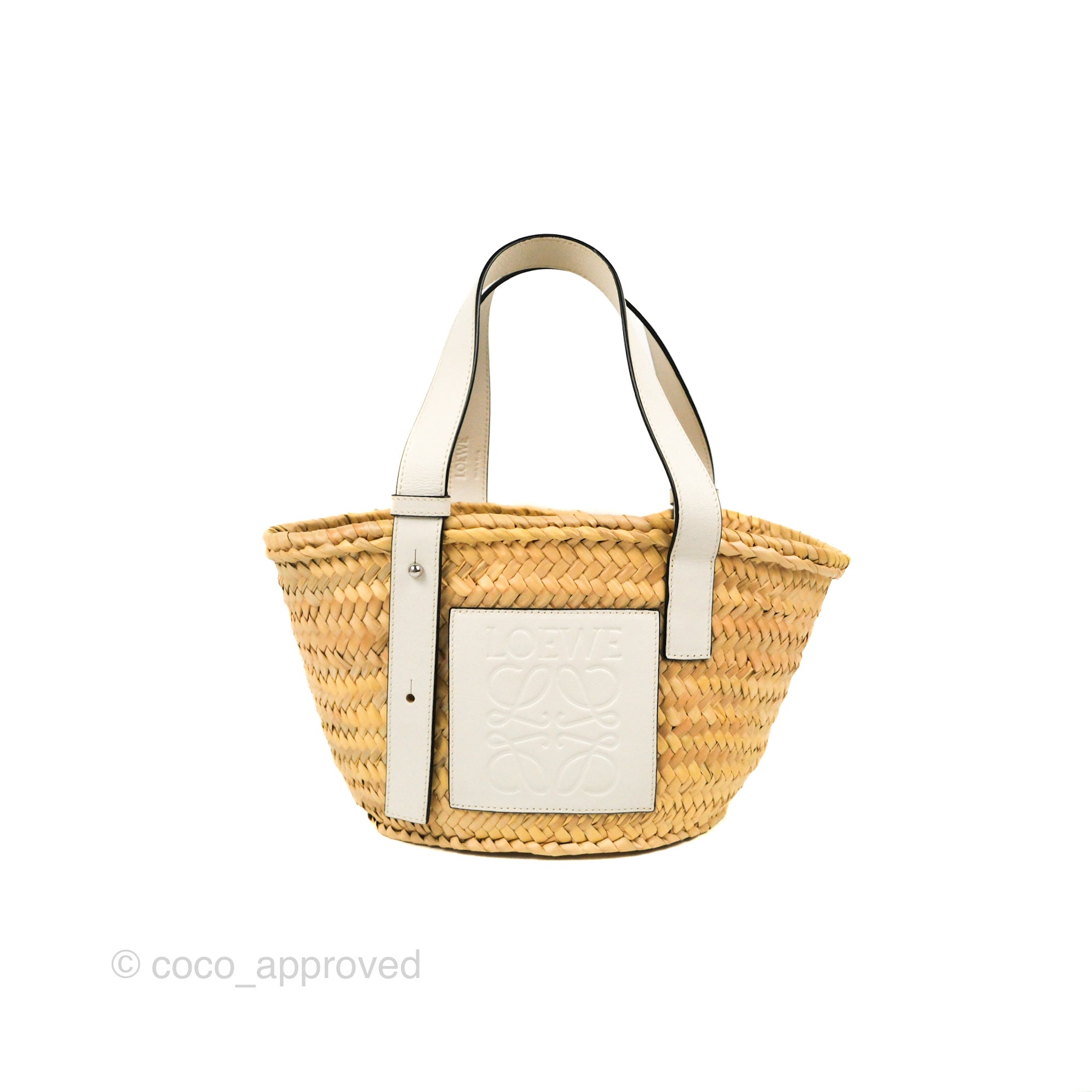 LOEWE かごバッグ 白BOLSO CESTA PEQUE NATURAL Loewe Basket Bag Natural / White Palm Leaves Medium | Luxe
