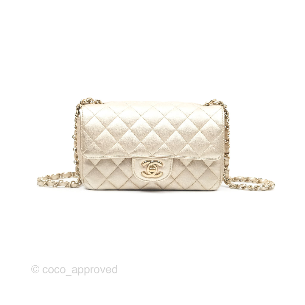 Chanel Quilted Mini Rectangular Iridescent Gold Lambskin Gold Hardware