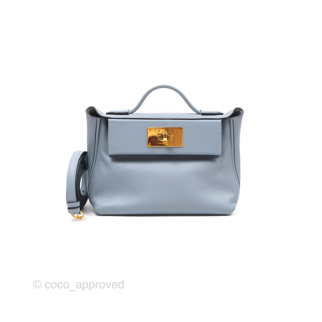 Hermès 24/24 21 Mini Bleu Lin J7 Evercolor/ Swift Gold Hardware