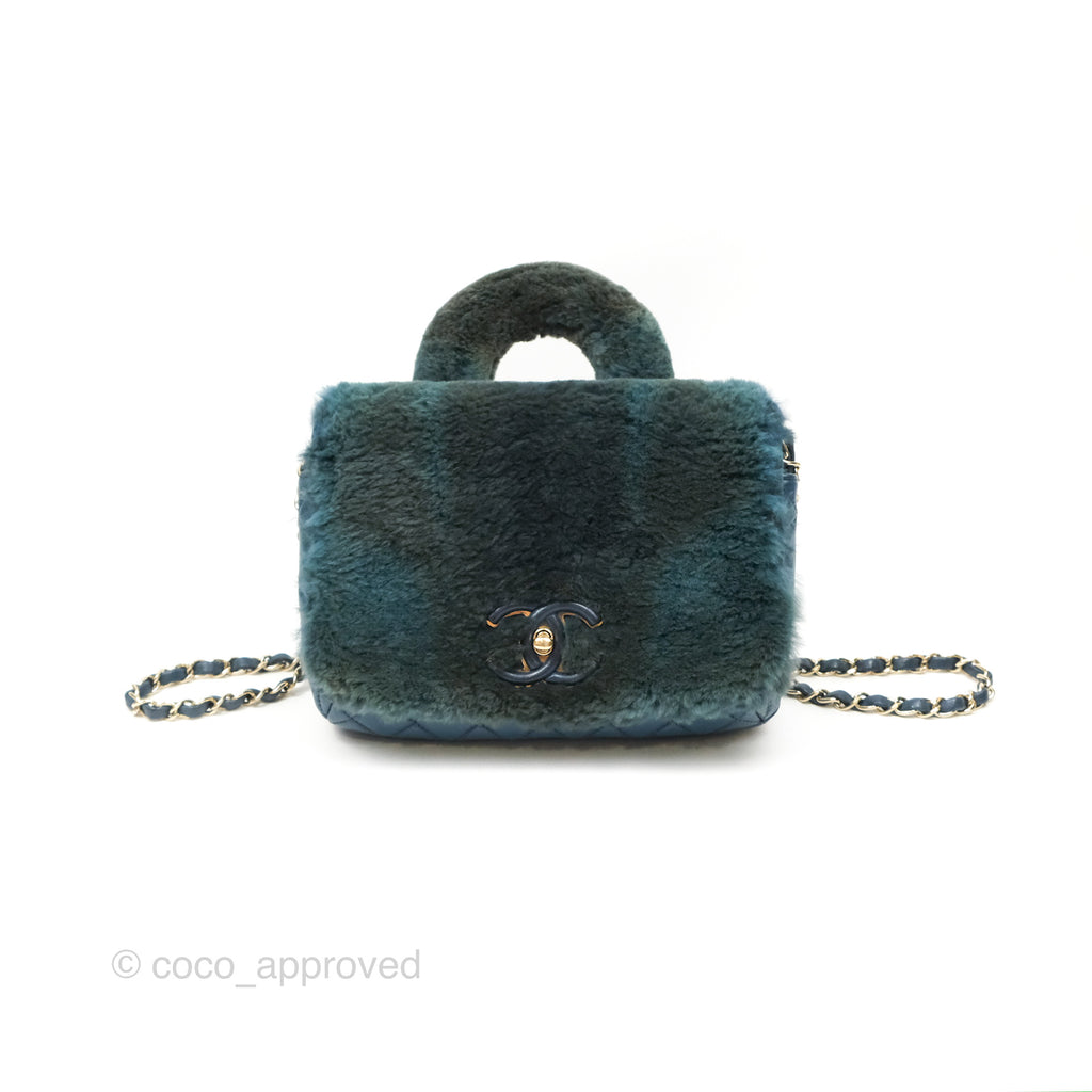 Chanel Top Handle Bag Green Blue Orylag Fur 17A