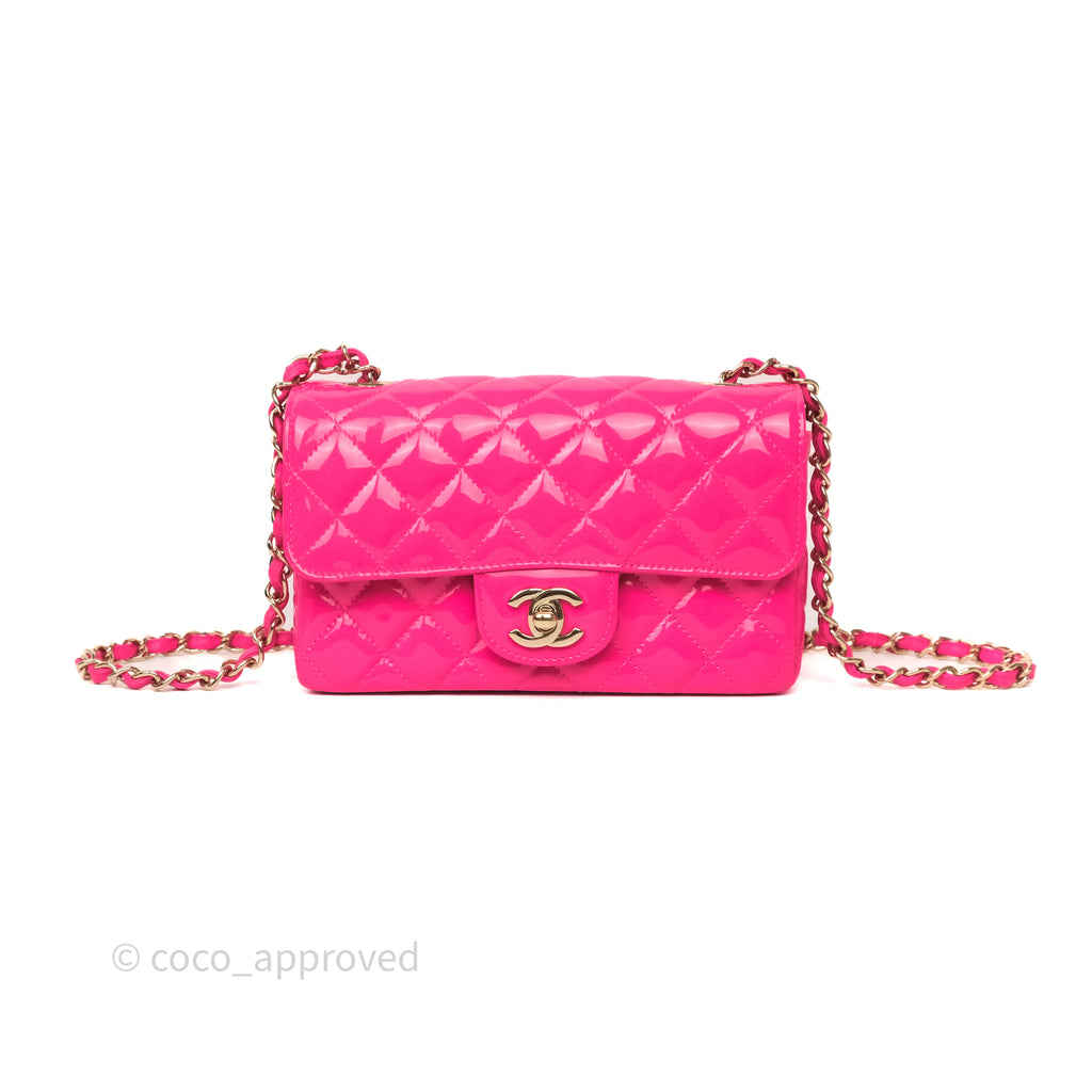 Chanel Quilted Mini Rectangular Flap Neo Pink Patent Gold Hardware