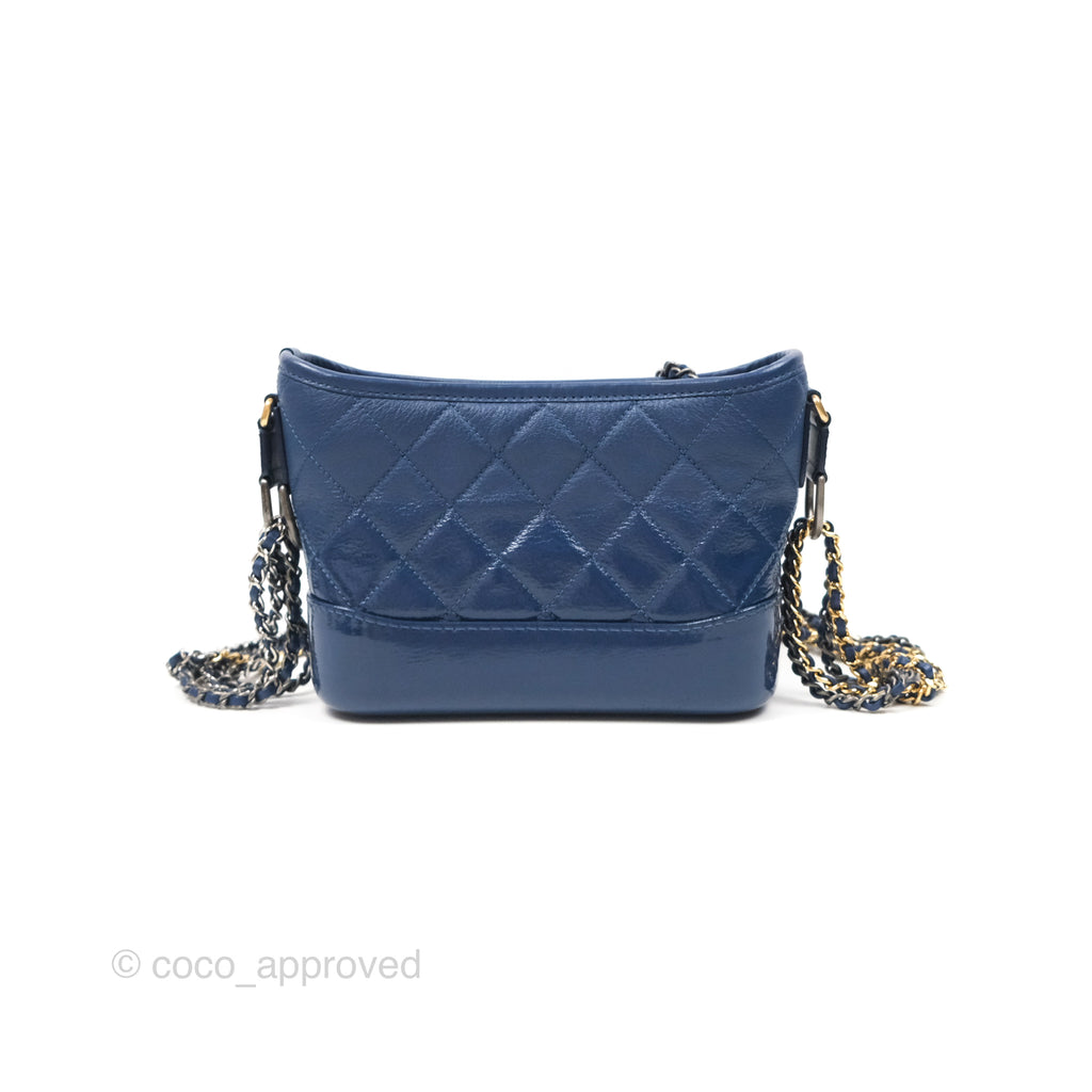 Chanel Small Gabrielle Hobo Blue Patent Goatskin Mixed Hardware