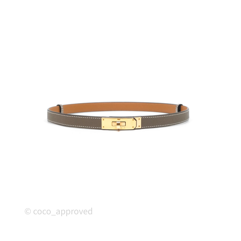 Hermès Kelly Buckle Belt Etoupe Epsom Rose Gold Hardware