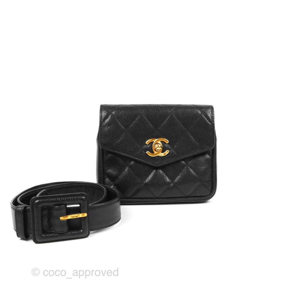 Chanel Vintage Belt Bag Quilted Black Caviar 24K Gold Hardware