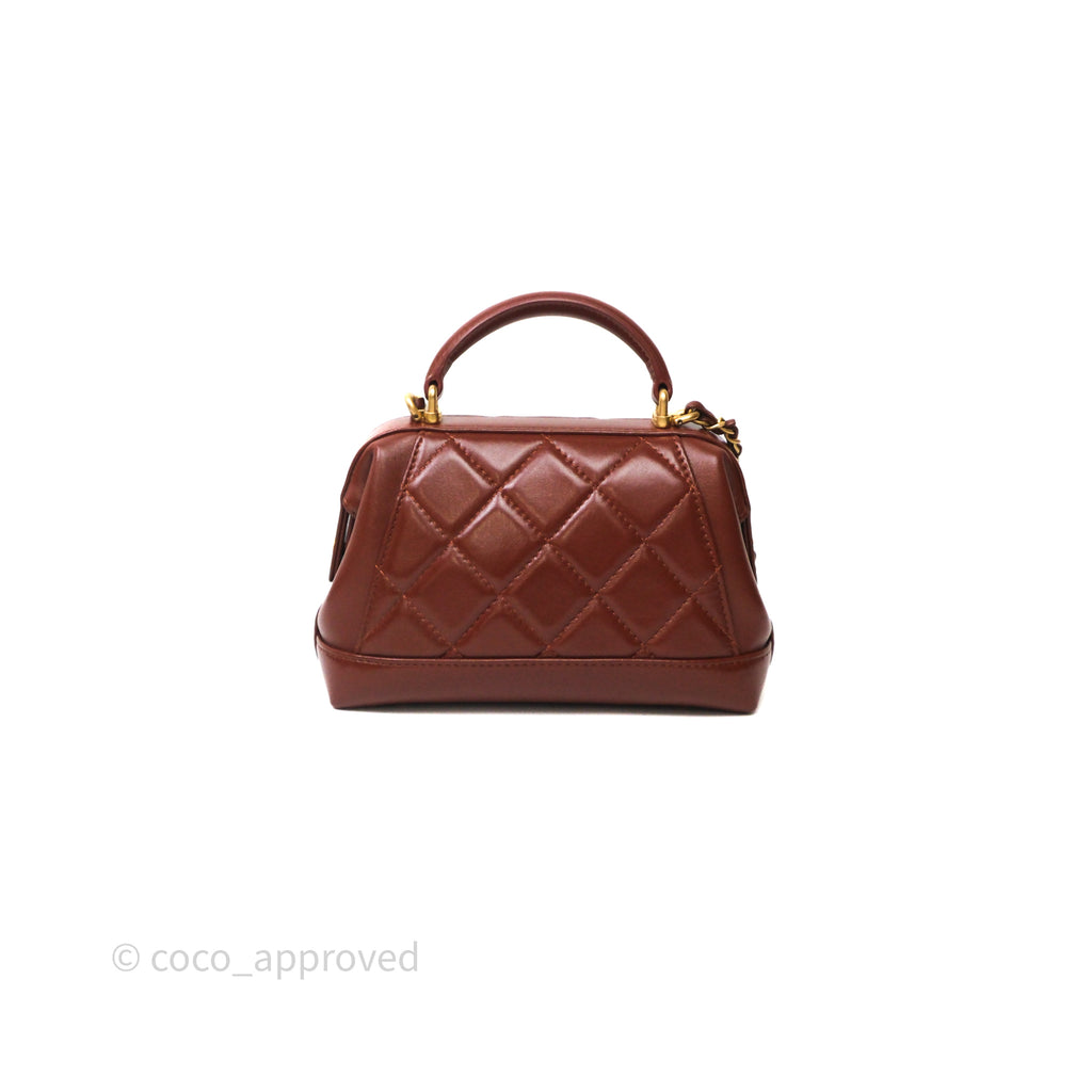 Chanel Mini Cocodoc Doctor Bag Quilted Brown Shiny Lambskin Aged