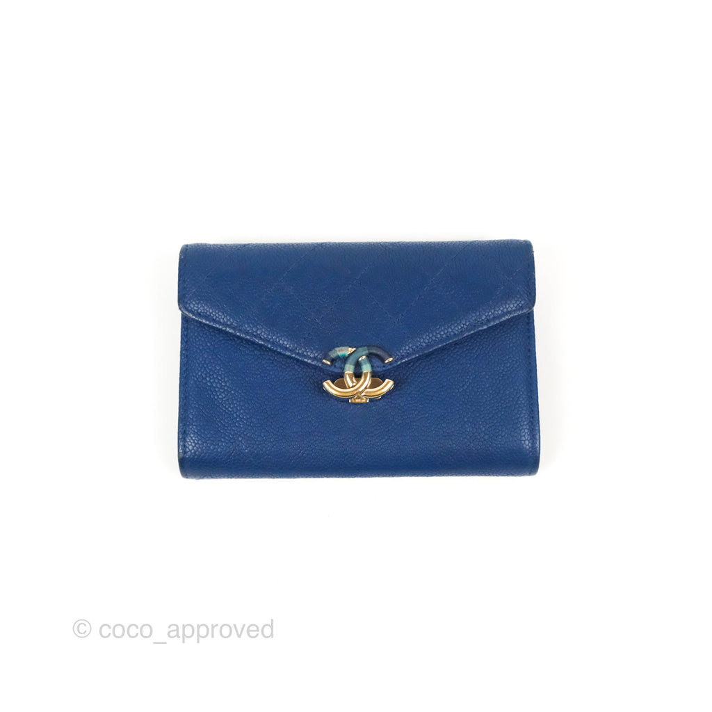 Chanel Quilted Medium Flap Wallet Blue Caviar Gold Hardware