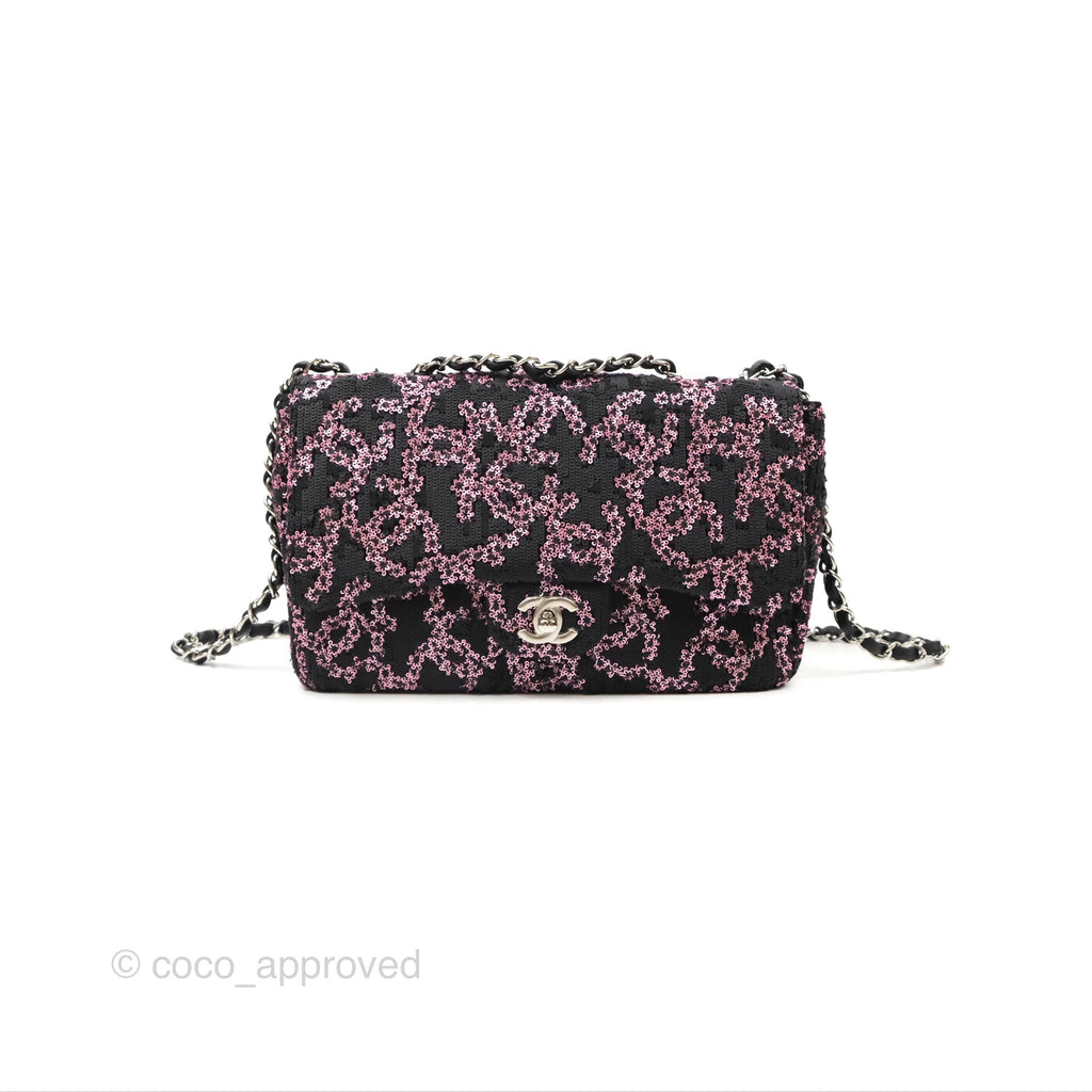 Chanel Medium CC Sequins Flap Bag Pink & Black Silver Hardware