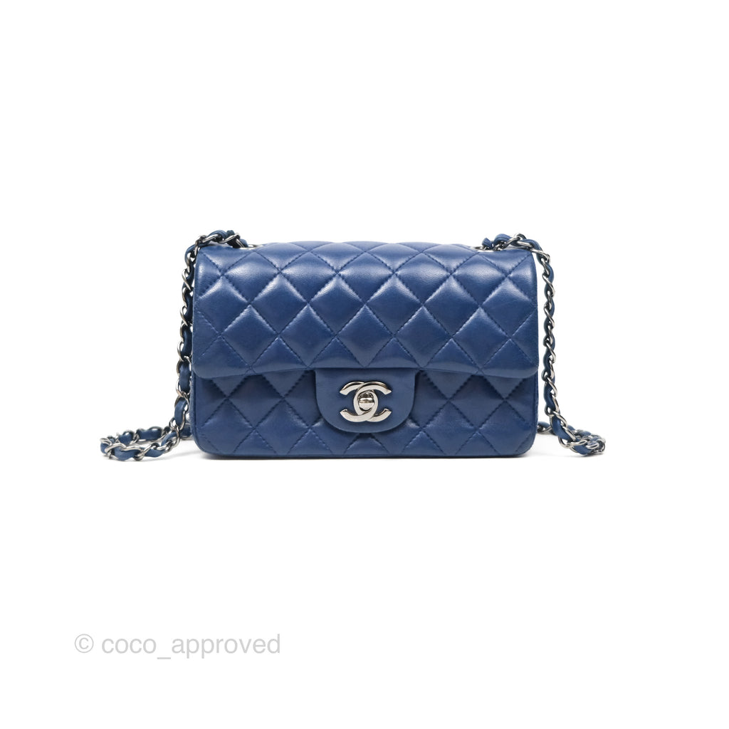 Chanel Mini Rectangular Flap Quilted Navy Lambskin Silver Hardware