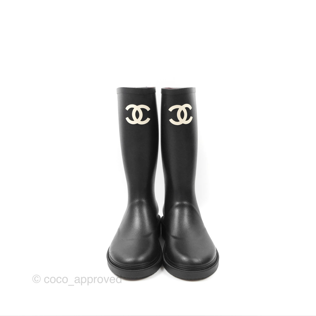 Chanel CC Black Rubber Rain Boots Size 37