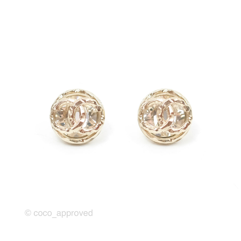 Chanel Round CC Crystal Earrings Gold Tone 21A