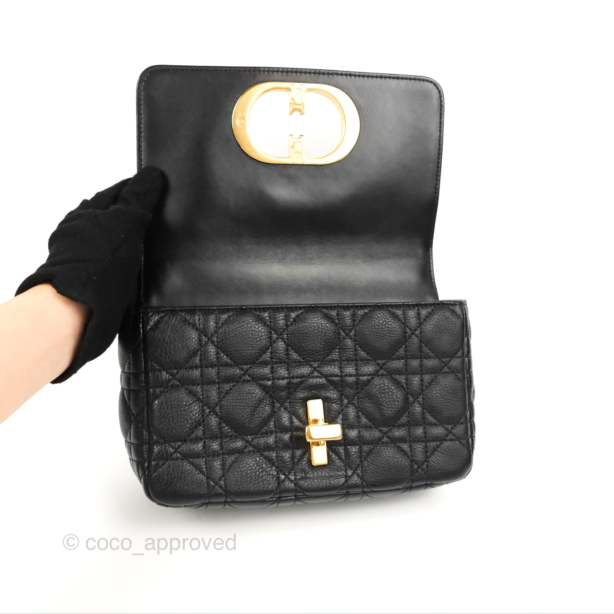 Small Dior Caro Bag Black Supple Cannage Calfskin