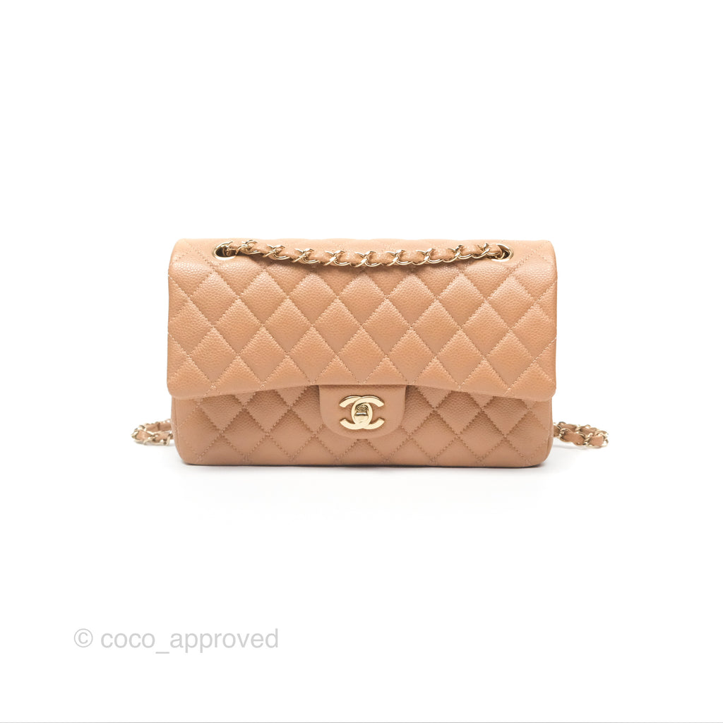 Chanel Classic M/L Medium Flap Quilted Dark Beige Caviar Gold Hardware