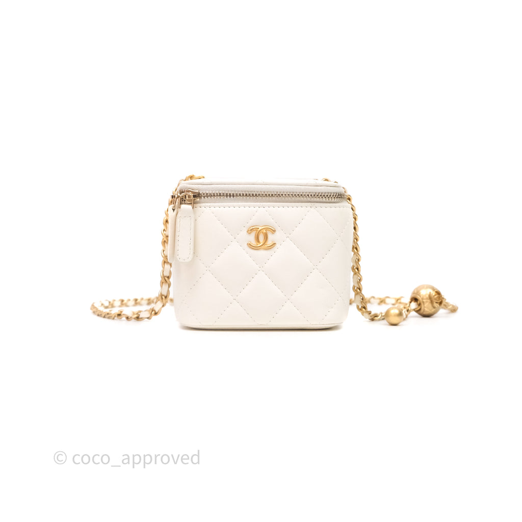 Chanel Quilted Heart Crush Mini Vanity With Chain White Lambskin Aged Gold Hardware
