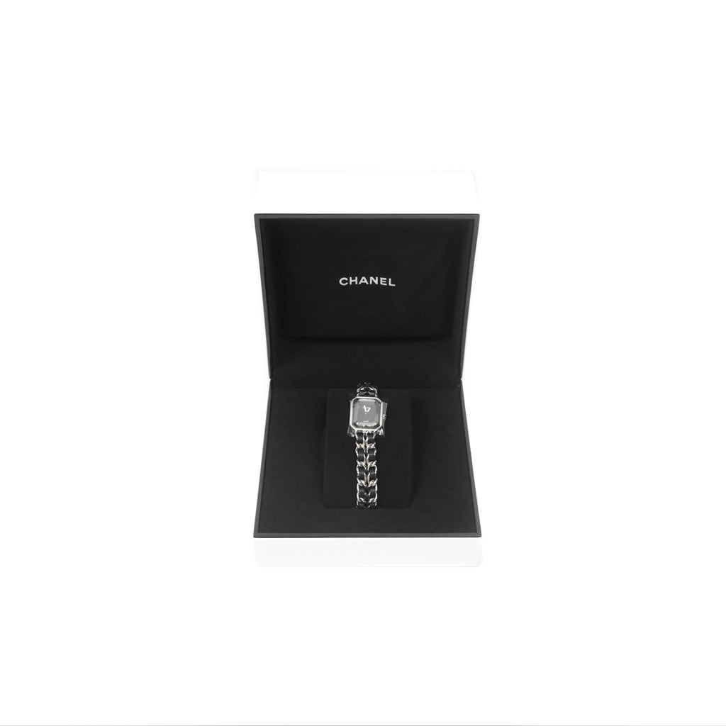Chanel Première Iconic Chain Watch Black Leather Silver Tone Size ML