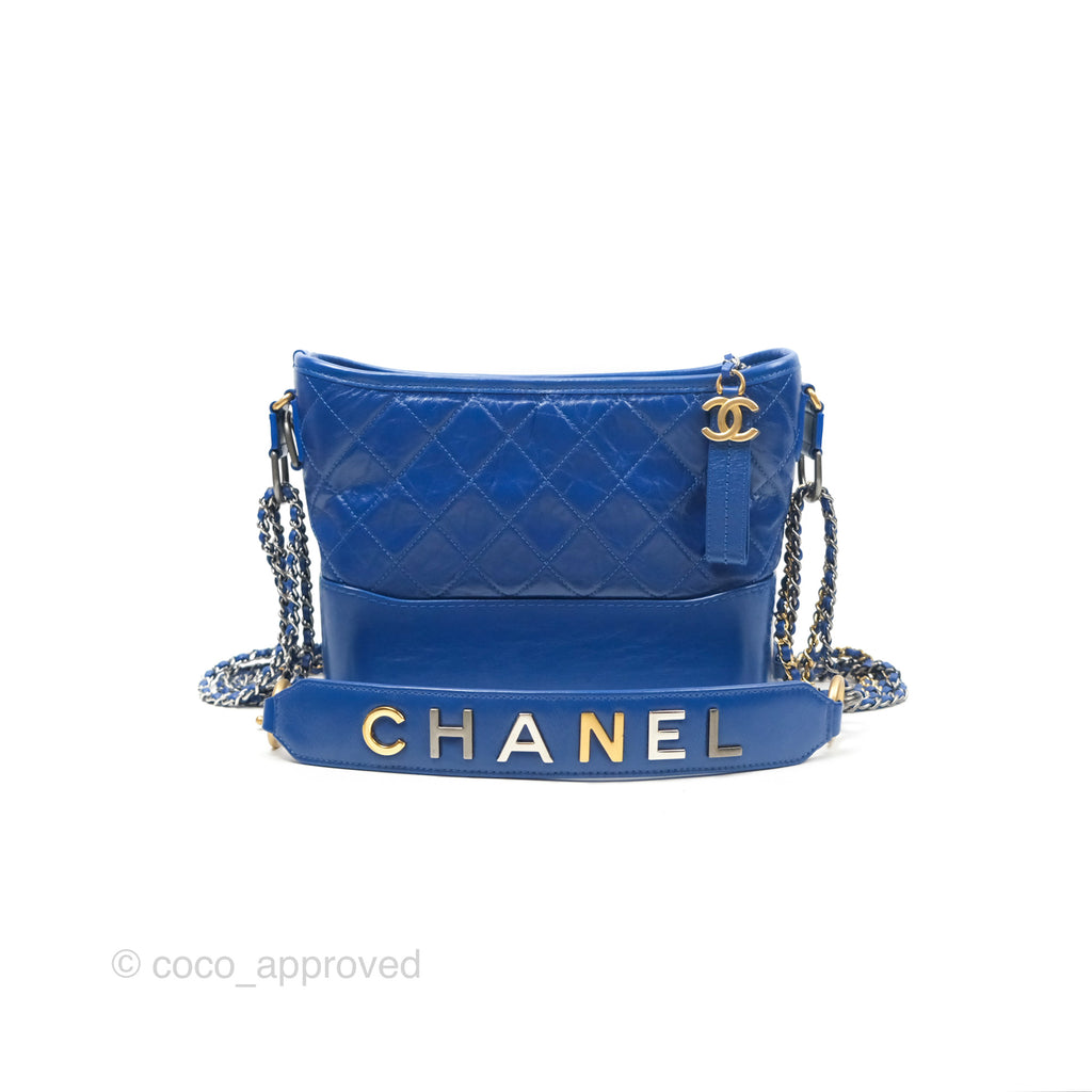 Chanel Quilted Medium Gabrielle Logo Handle Hobo Blue Aged Calfskin
