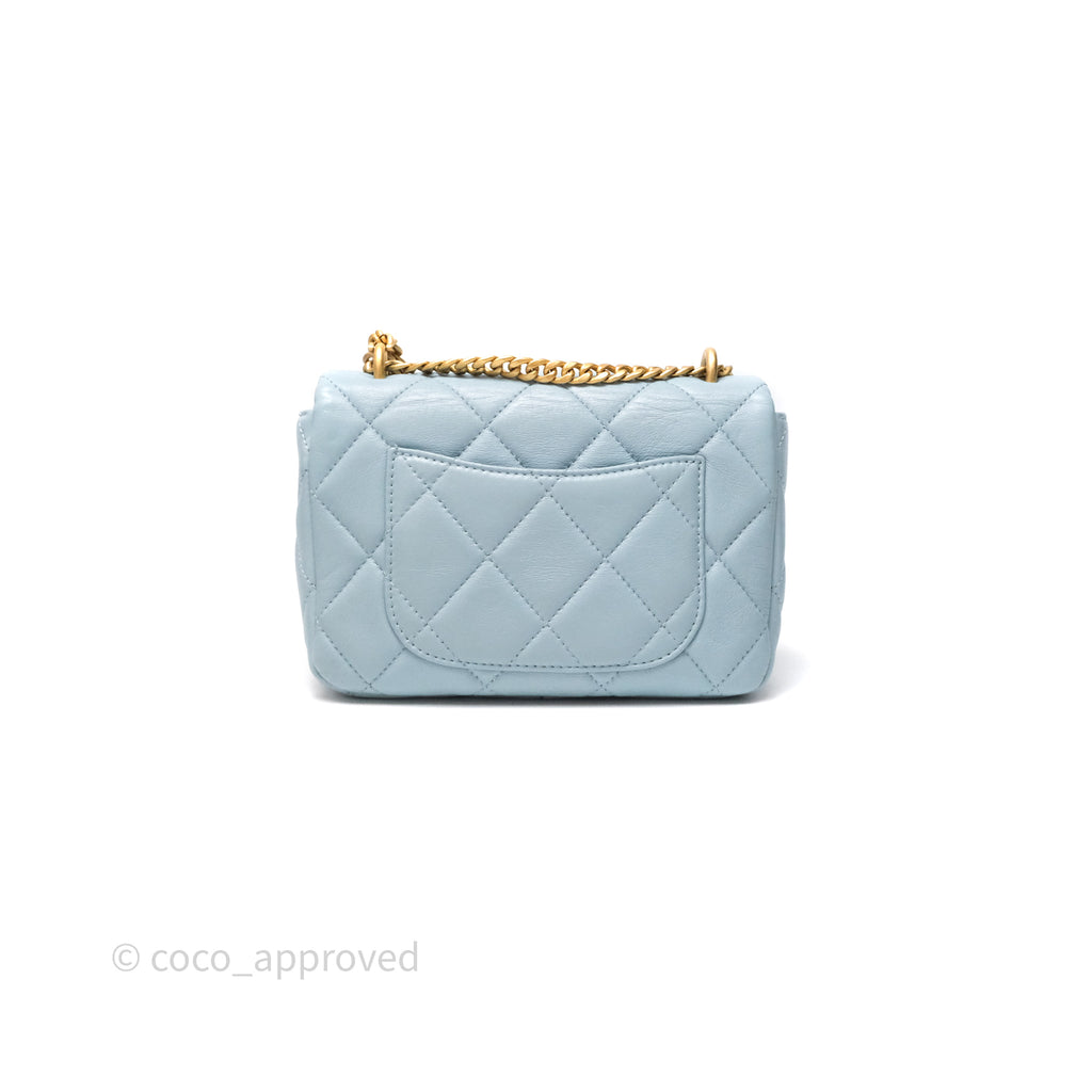 Chanel Quilted Enamel Pending CC Mini Square Flap Baby Blue Lambskin 22P