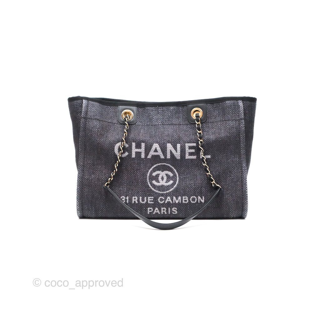 Chanel Medium Deauville Tote Black Canvas Gold Hardware