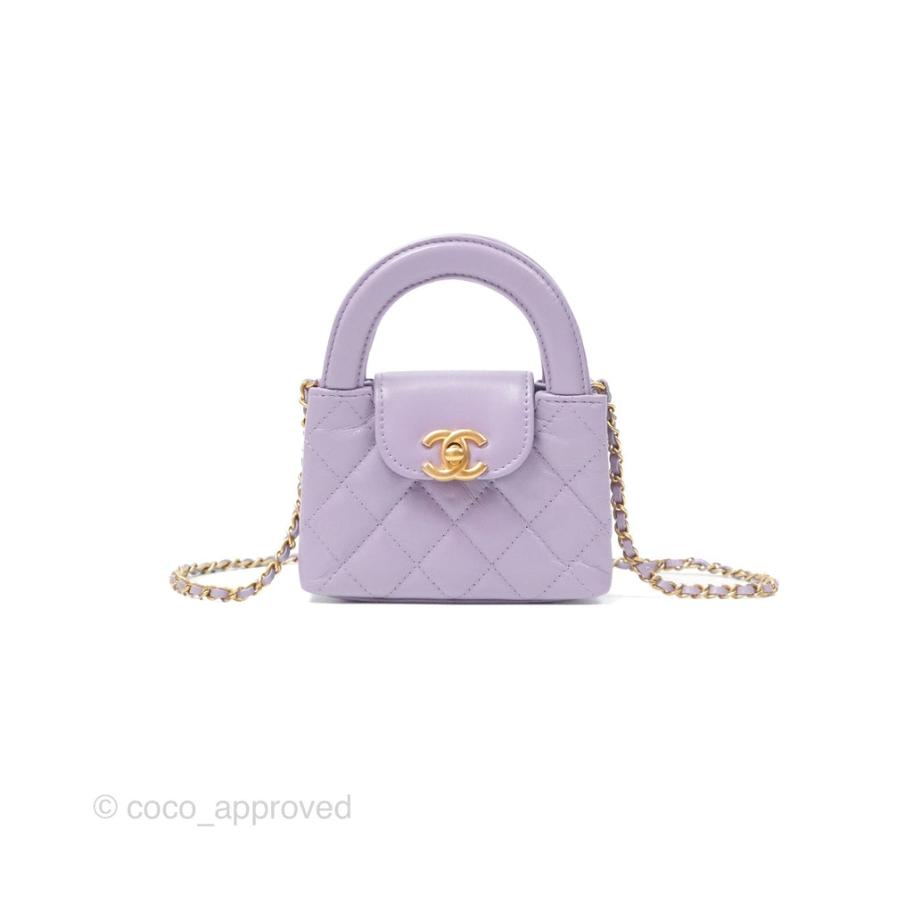 Chanel Mini Kelly Bag Purple Shiny Calfskin Aged Gold Hardware