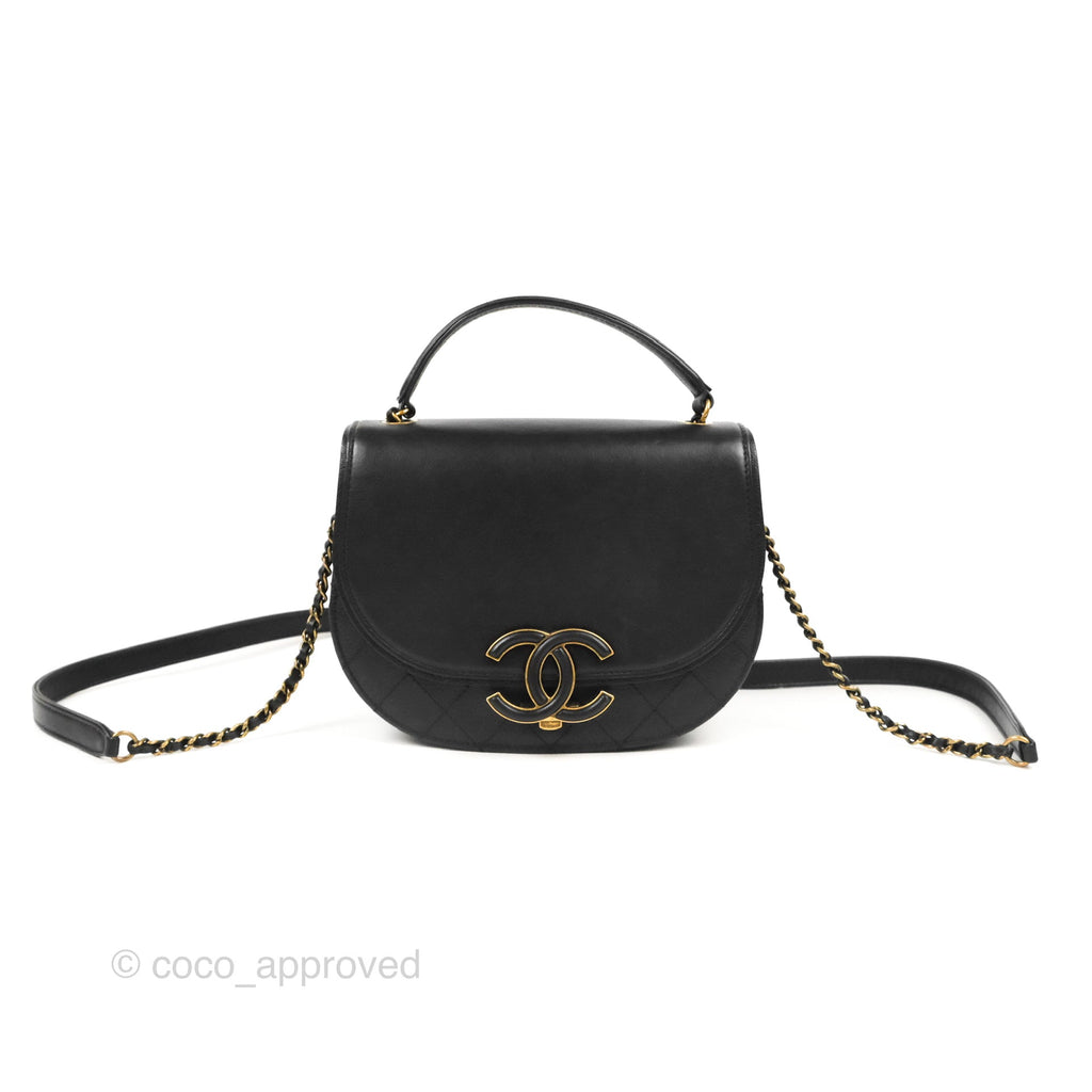 Chanel Small Coco Curve Flap Black Goatskin Antique Gold Hardware