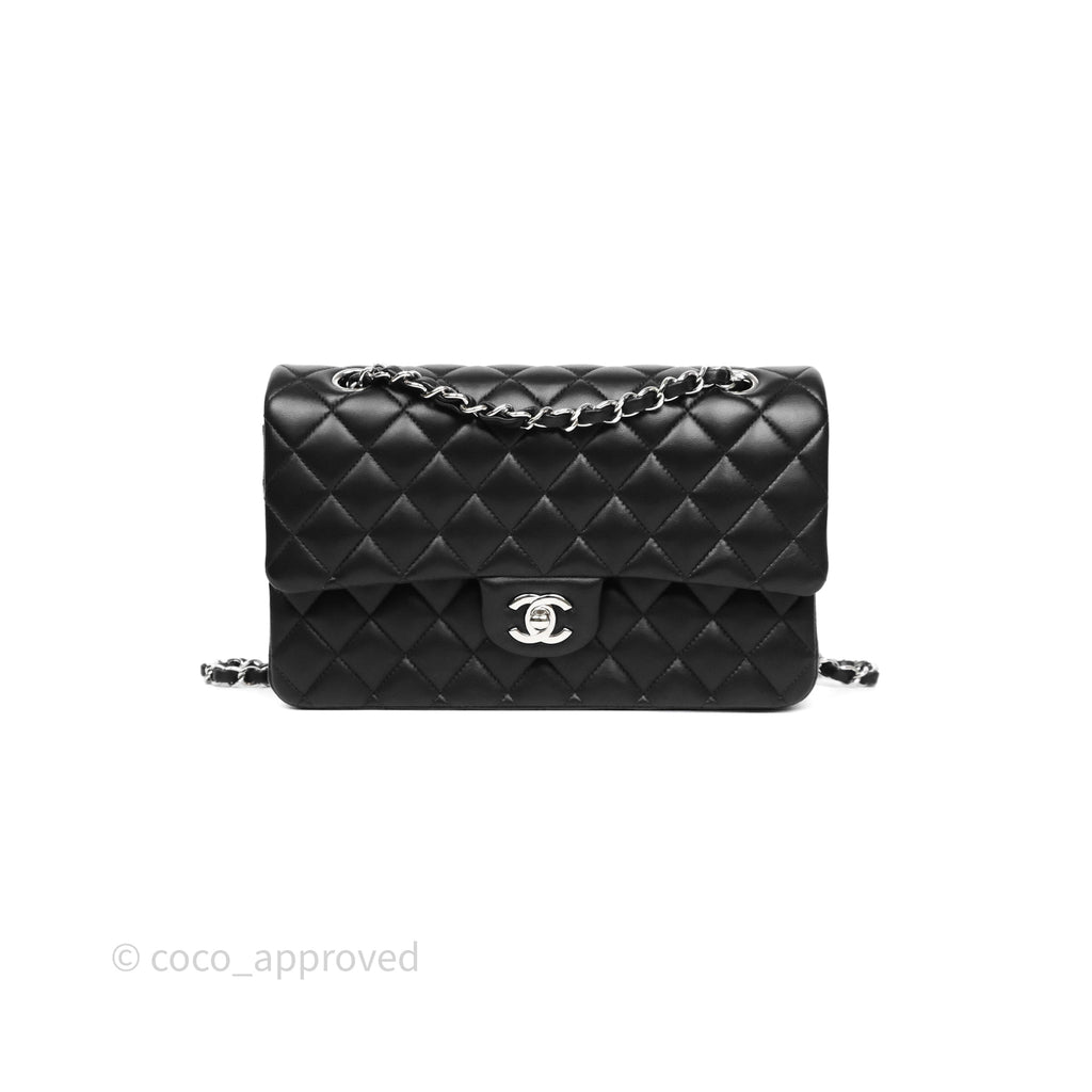 Chanel Classic M/L Medium Flap Quilted Black Lambskin Silver Hardware