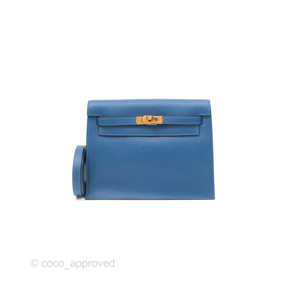 KELLY DANSE 22 EVERCOLOR BLUE IN CALFSKIN GOLD HARDWARE