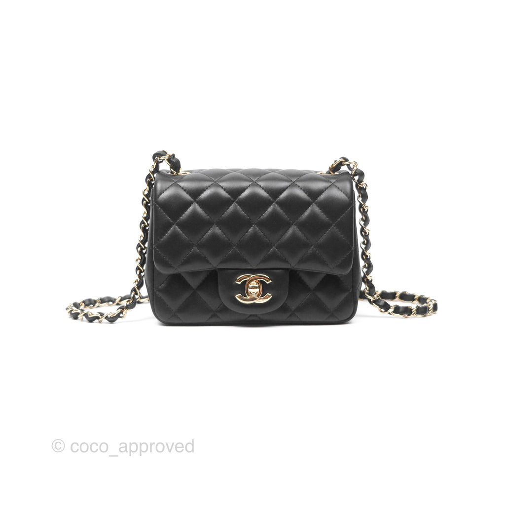 Chanel Mini Square Flap Quilted Black Lambskin Gold Hardware